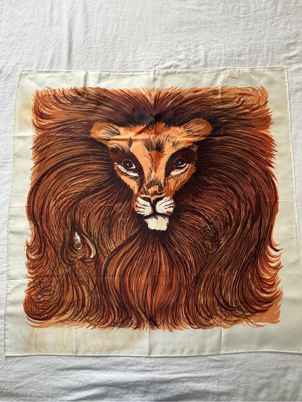 Vintage Glentex Lion Head Scarf Neckerchief Animal Neutral Acetate Made Japan